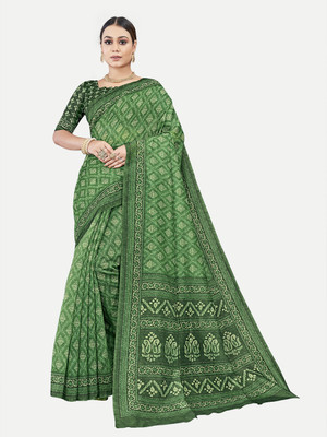 Tavas Printed Chanderi Chanderi Saree(Green)