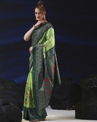 Shirodhari Printed Bollywood Silk Blend Saree(Green)