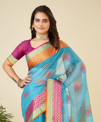 SICHYAH Woven Kota Doria Cotton Silk Saree(Light Blue)