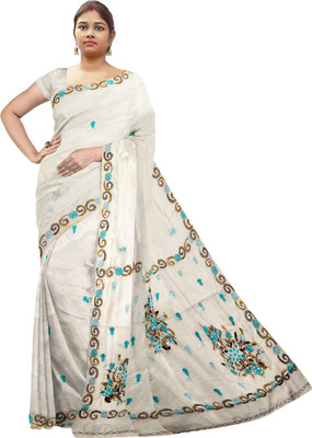 SHRISTI CLOTHINGS Embroidered Kantha Silk Blend Saree(Beige)