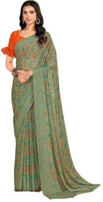 INDONIQ Floral Print, Graphic Print Kalamkari Chiffon, Georgette Saree(Green)