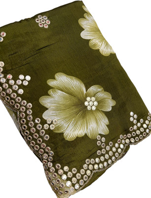 MSC TRENDLINE SAREES Printed Bollywood Crepe, Silk Blend Saree(Green)