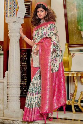 FASHION STROM Woven Banarasi Silk Blend Saree(Yellow)
