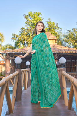 PinkEVE Printed Daily Wear Chiffon Saree(Light Green)