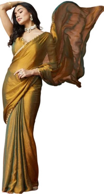 Saaransh Solid/Plain Bollywood Chiffon Saree(Gold)