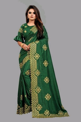 spyrom Embroidered Daily Wear Silk Blend Saree(Green)