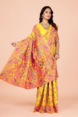 NEZAA EXPORT Woven Kanjivaram Pure Cotton Saree(Yellow)