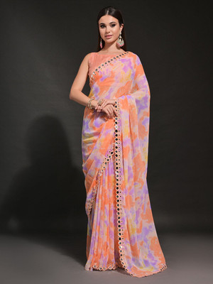 Manan Creation Solid/Plain Bollywood Georgette Saree(Orange)