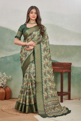 DHARMRAJ ENTERPRISE Digital Print Bollywood Viscose Rayon Saree(Green)
