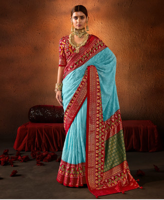 BHAGYAVATI DESIGNER Printed Patola Georgette Saree(Light Blue)