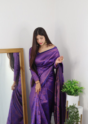K SALIYA ENTERPRISE Printed Kanjivaram Pure Silk Saree(Purple)