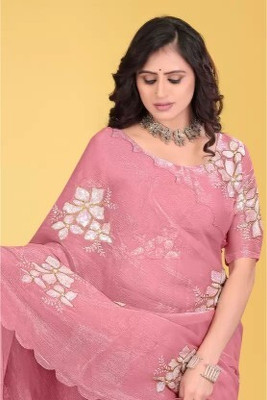 Tejal Creation Embroidered Bollywood Chiffon Saree(Pink)
