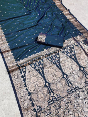 Spetila Self Design Banarasi Jacquard, Pure Silk Saree(Light Blue)