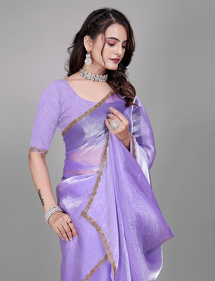VISHNU Self Design Kanjivaram Jimmy choo, Chiffon Saree(Purple)