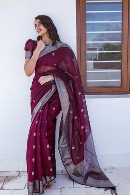 NIRLABH Striped Banarasi Pure Silk Saree(Maroon)
