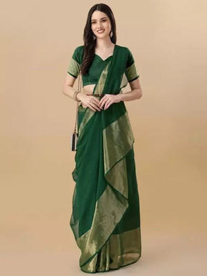 Vragi Embellished, Self Design Bollywood Chiffon Saree(Dark Green)
