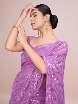 Clemira Embellished Bollywood Georgette Saree(Purple)
