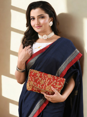 Desh Bidesh Solid/Plain Handloom Handloom Cotton Blend, Pure Cotton Saree(Dark Blue)