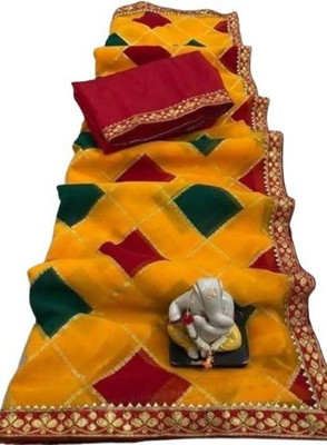 Adrika Printed, Embroidered Bollywood Georgette Saree(Yellow)