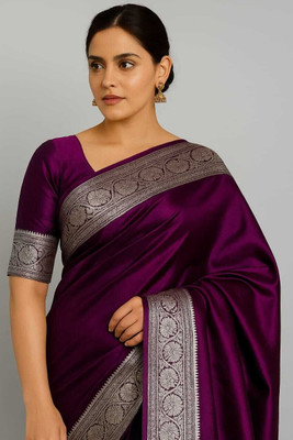 Sijileen Woven, Solid/Plain Banarasi Satin Saree(Purple)