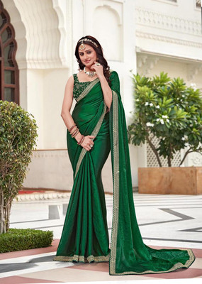HARIOM CREATION Graphic Print, Self Design, Solid/Plain, Dyed Daily Wear Art Silk Saree(Green)