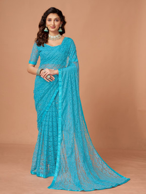 SHRINGARAA Self Design Bollywood Net Saree(Light Blue)