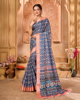 Varanga Printed Mysore Silk Blend Saree(Blue)