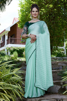KONICA FAB Embroidered Bollywood Chiffon Saree(Light Green)