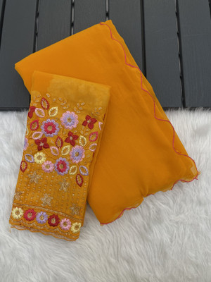 V AMAN FASHION Solid/Plain, Self Design Bollywood Georgette Saree(Mustard)