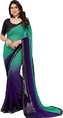 NESHVI ENTERPRISE Color Block Bollywood Georgette Saree(Dark Blue)