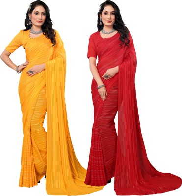 kashvi sarees Embellished Bollywood Satin Saree(Pack of 2, Yellow, Red)