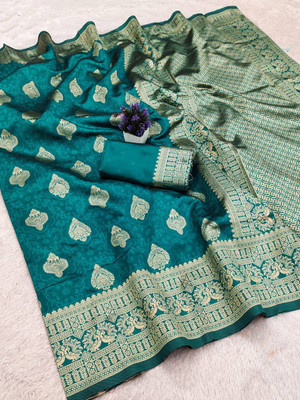 TARTAM Embellished Banarasi Jacquard Saree(Light Green)
