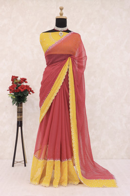 JENNYFEB Embellished Bollywood Organza Saree(Pink)