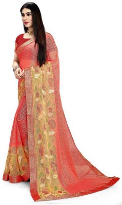 NANCY HUB Printed Bollywood Brasso Saree(Pink)