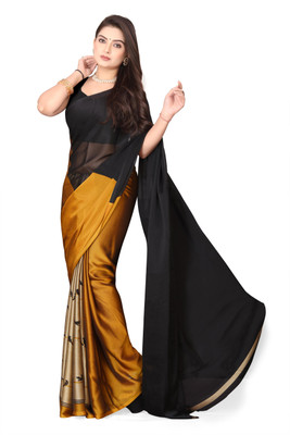 Magneitta Printed, Self Design Daily Wear Chiffon, Georgette Saree(Gold)