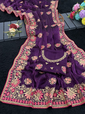 KHRITI FAB Embroidered Bollywood Jimmy choo Saree(Purple)