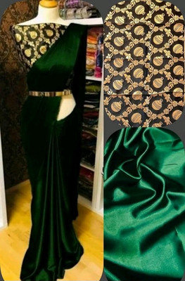 Arpita Fashion Solid/Plain, Self Design Bollywood Satin Saree(Dark Green)