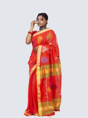 AngaShobha Embellished Paithani Cotton Blend Saree(Orange)