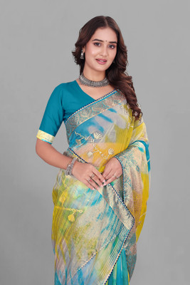 Aarunika MT Solid/Plain Bollywood Organza Saree(Light Blue)