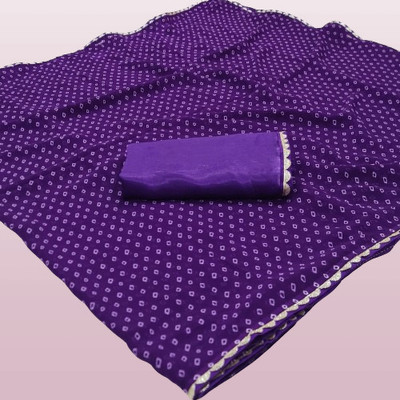 Roohi Creation Printed Bandhani Georgette Saree(Purple)