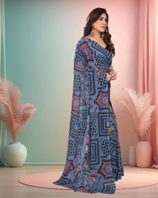 Jayu Digital Print Bollywood Georgette Saree(Grey)