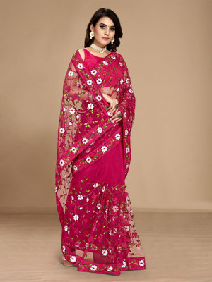 VRLOOKMEFASHION Embroidered Bollywood Net Saree(Black)