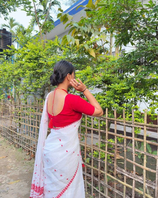 VRAJ CREATION Woven Mekhela Chador Pure Cotton Saree(White)