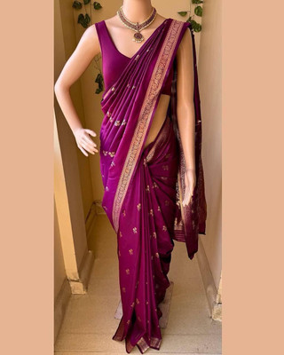 Liezen Woven, Embroidered Banarasi Silk Blend Saree(Maroon)