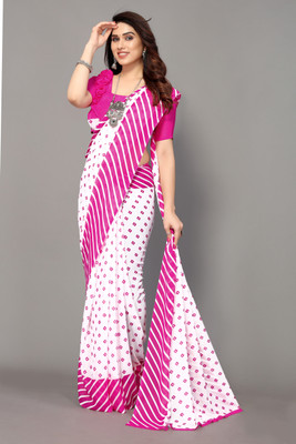 YASHIKA Printed, Striped Bollywood Georgette Saree(Pink)