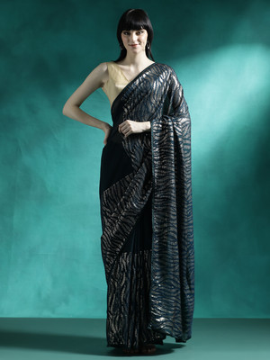 Sangria Embroidered Daily Wear Georgette Saree(Dark Green)