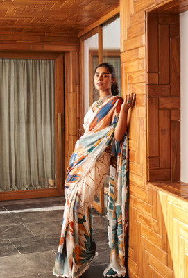RUKHA FAB Printed, Self Design Bollywood Art Silk Saree(White)
