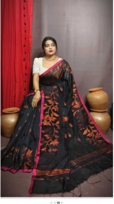 SMRITI BOUTIQUE Woven, Self Design Handloom Handloom Cotton Silk Saree(Black)