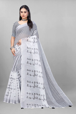 supalee tex Digital Print Bollywood Cotton Linen Saree(Grey)