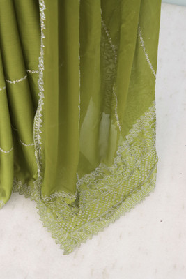 HouseOfCommon Embellished, Solid/Plain Bollywood Pure Silk Saree(Light Green)